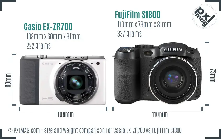 Casio EX-ZR700 vs FujiFilm S1800 size comparison