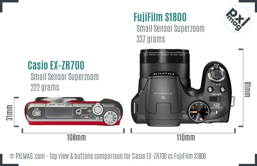 Casio EX-ZR700 vs FujiFilm S1800 top view buttons comparison