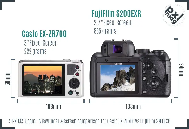 Casio EX-ZR700 vs FujiFilm S200EXR Screen and Viewfinder comparison