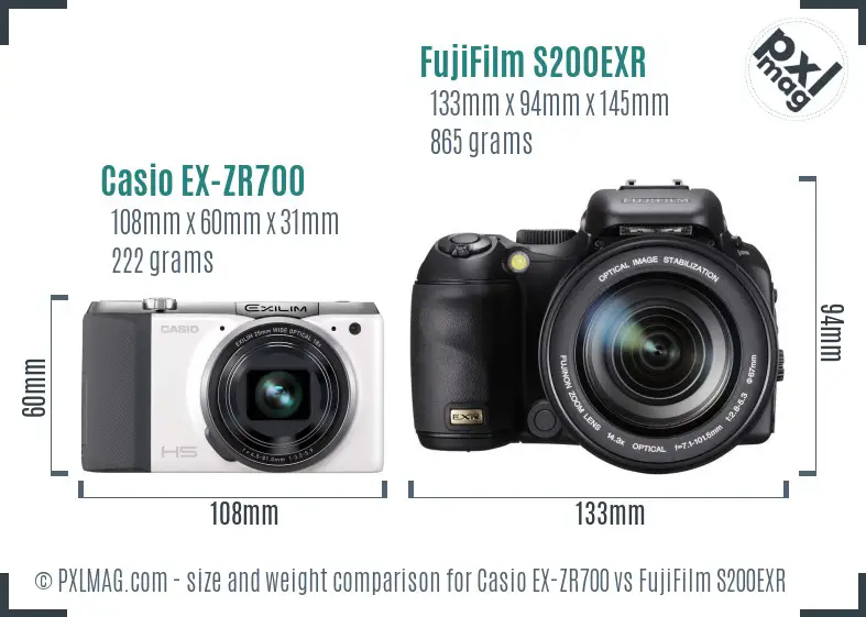 Casio EX-ZR700 vs FujiFilm S200EXR size comparison