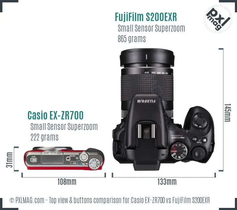Casio EX-ZR700 vs FujiFilm S200EXR top view buttons comparison