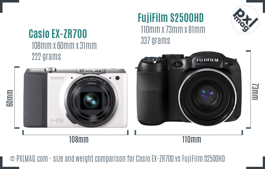 Casio EX-ZR700 vs FujiFilm S2500HD size comparison