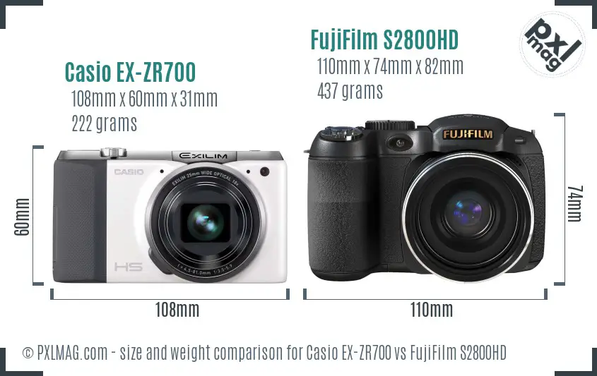 Casio EX-ZR700 vs FujiFilm S2800HD size comparison
