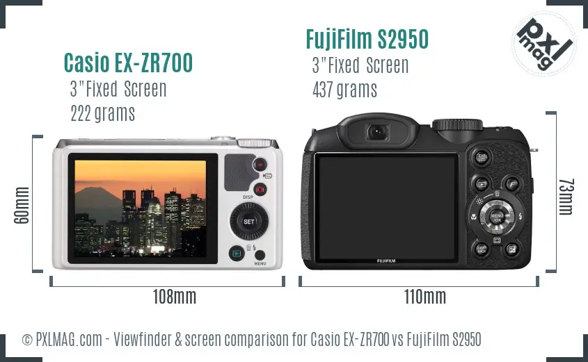 Casio EX-ZR700 vs FujiFilm S2950 Screen and Viewfinder comparison