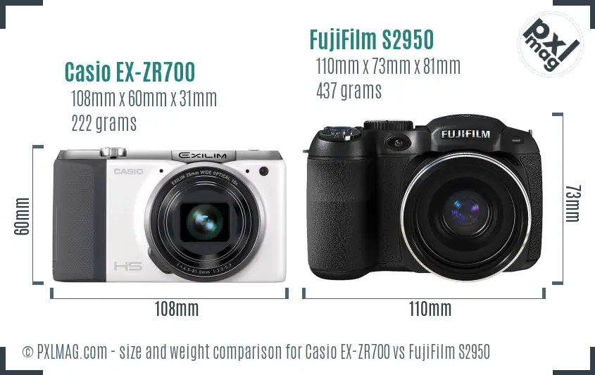 Casio EX-ZR700 vs FujiFilm S2950 size comparison