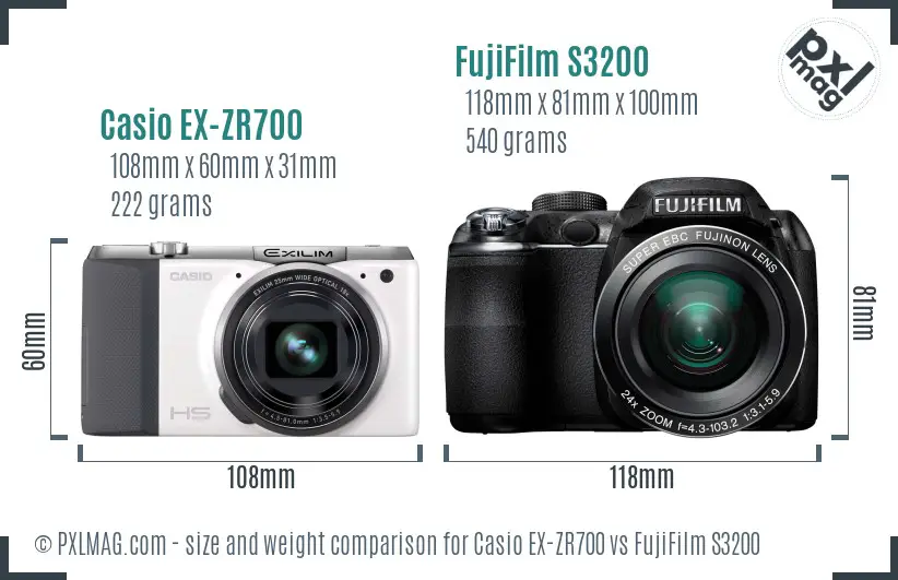 Casio EX-ZR700 vs FujiFilm S3200 size comparison