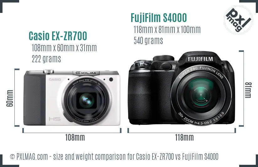 Casio EX-ZR700 vs FujiFilm S4000 size comparison Casio EX-ZR700 vs FujiFilm S4000 size comparison