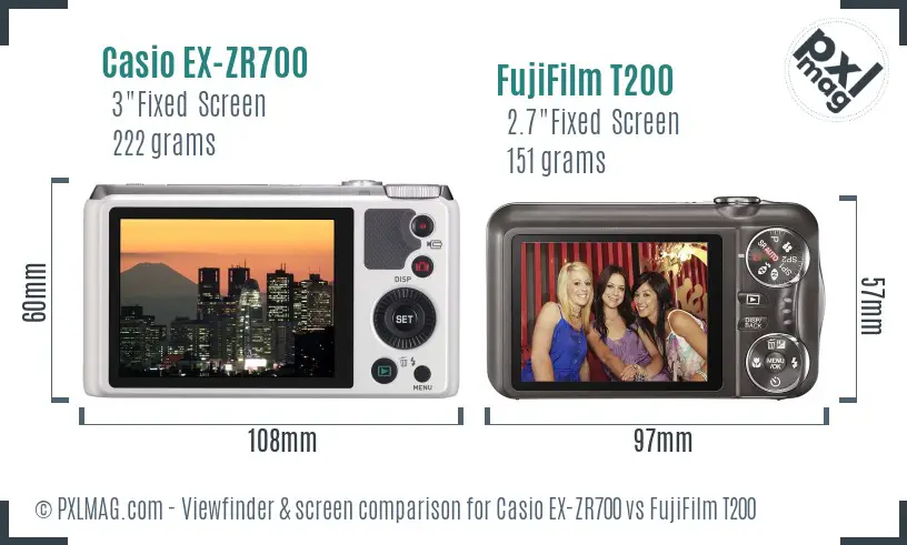 Casio EX-ZR700 vs FujiFilm T200 Screen and Viewfinder comparison