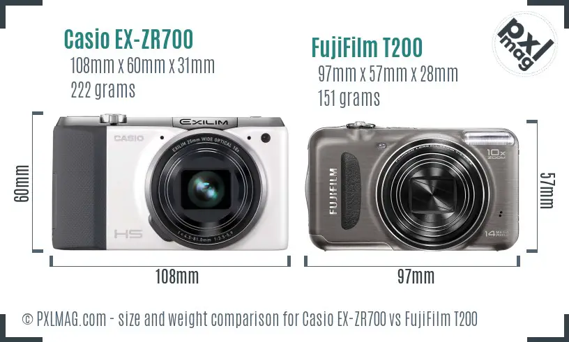 Casio EX-ZR700 vs FujiFilm T200 size comparison