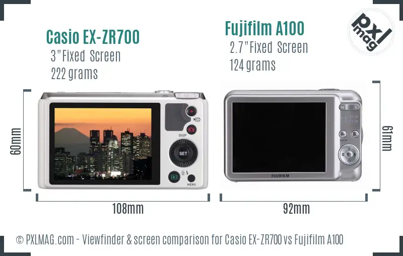 Casio EX-ZR700 vs Fujifilm A100 Screen and Viewfinder comparison