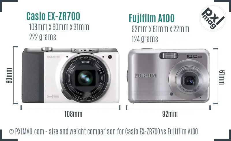 Casio EX-ZR700 vs Fujifilm A100 size comparison Casio EX-ZR700 vs Fujifilm A100 size comparison