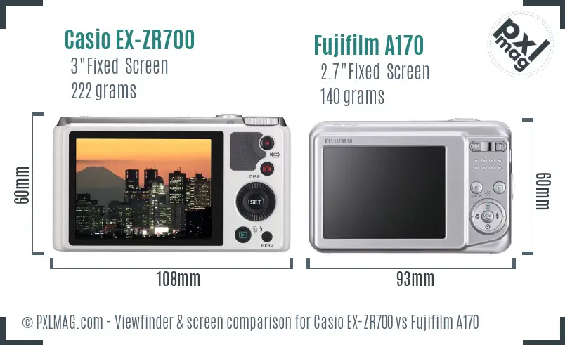 Casio EX-ZR700 vs Fujifilm A170 Screen and Viewfinder comparison