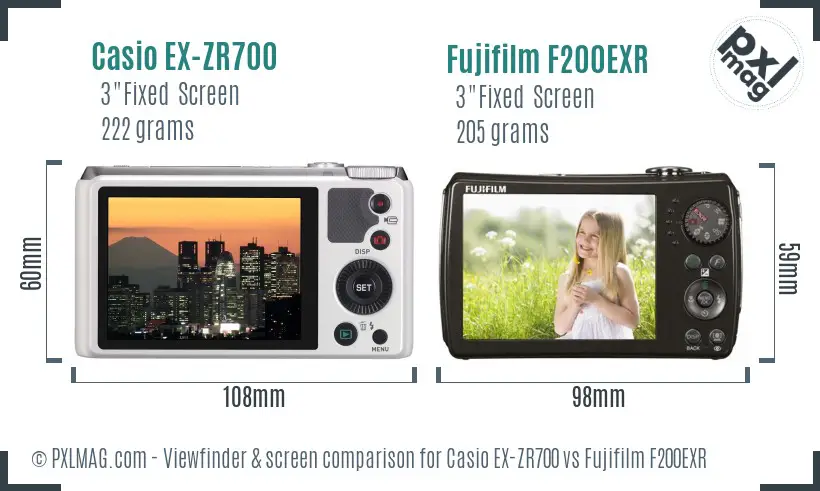Casio EX-ZR700 vs Fujifilm F200EXR Screen and Viewfinder comparison