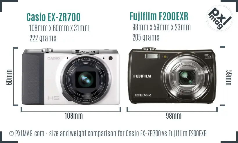 Casio EX-ZR700 vs Fujifilm F200EXR size comparison