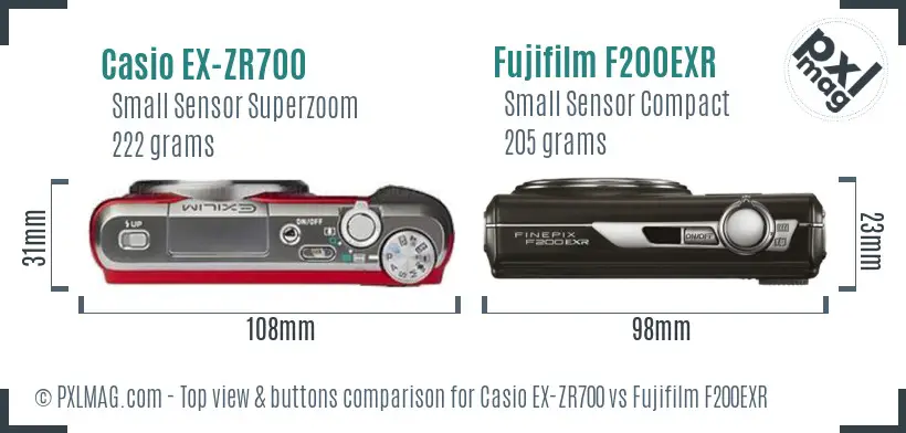 Casio EX-ZR700 vs Fujifilm F200EXR top view buttons comparison