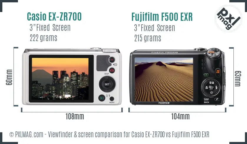 Casio EX-ZR700 vs Fujifilm F500 EXR Screen and Viewfinder comparison