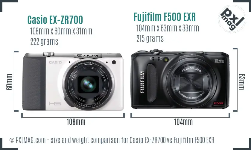 Casio EX-ZR700 vs Fujifilm F500 EXR size comparison