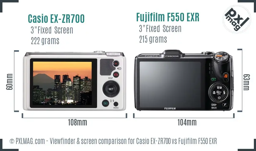 Casio EX-ZR700 vs Fujifilm F550 EXR Screen and Viewfinder comparison