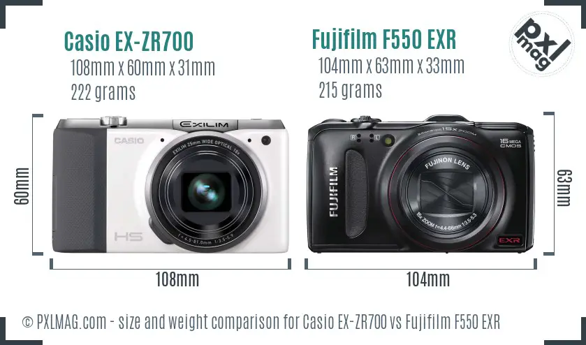 Casio EX-ZR700 vs Fujifilm F550 EXR size comparison