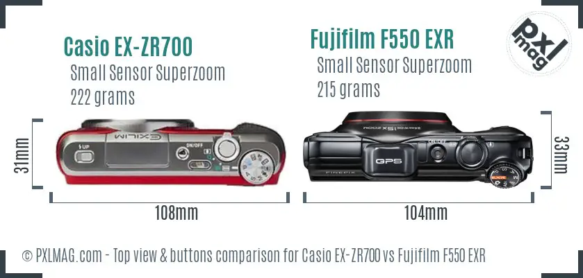 Casio EX-ZR700 vs Fujifilm F550 EXR top view buttons comparison