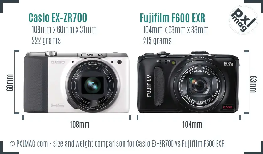 Size and ergonomics comparison of Casio EX-ZR700 and Fujifilm F600 EXR