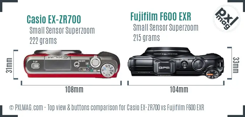 Top view design and control layout comparison for EX-ZR700 and F600 EXR
