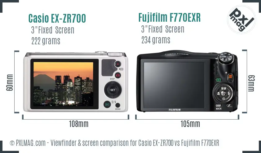 Casio EX-ZR700 vs Fujifilm F770EXR Screen and Viewfinder comparison