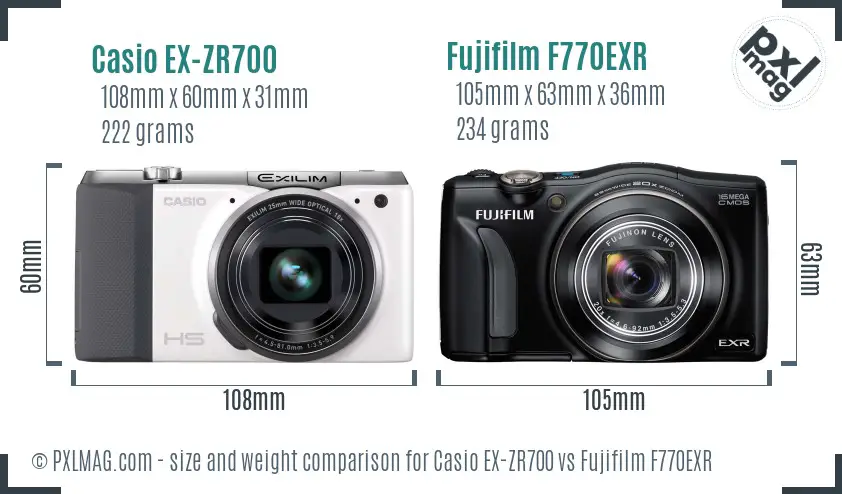 Casio EX-ZR700 vs Fujifilm F770EXR size comparison