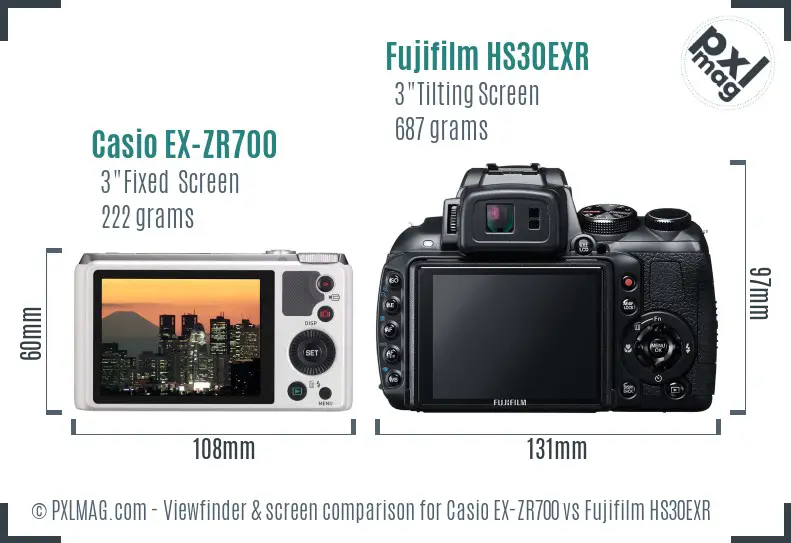 Casio EX-ZR700 vs Fujifilm HS30EXR Screen and Viewfinder comparison