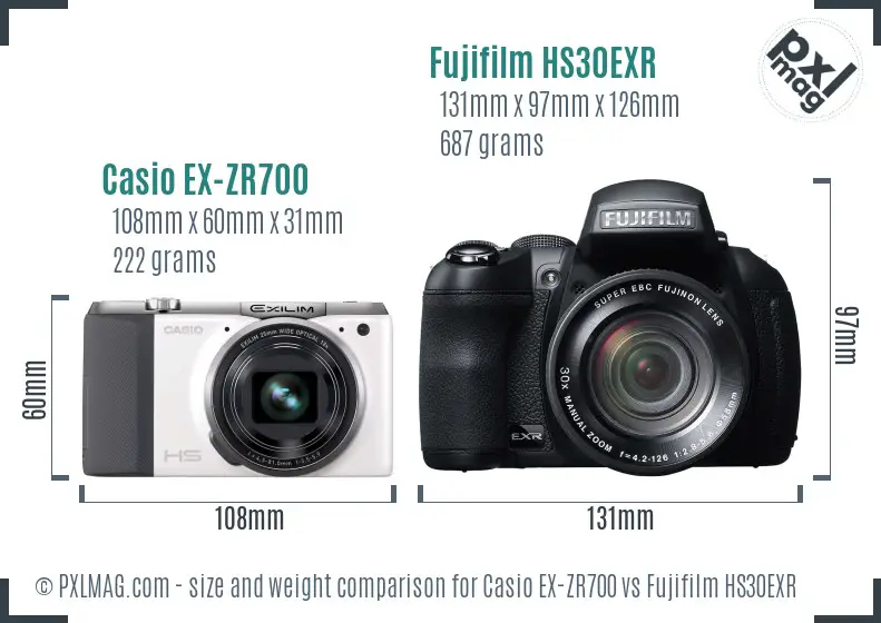 Casio EX-ZR700 vs Fujifilm HS30EXR size comparison