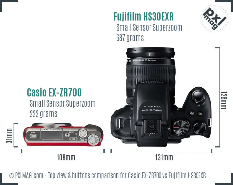 Casio EX-ZR700 vs Fujifilm HS30EXR top view buttons comparison