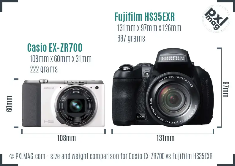 Casio EX-ZR700 vs Fujifilm HS35EXR size comparison