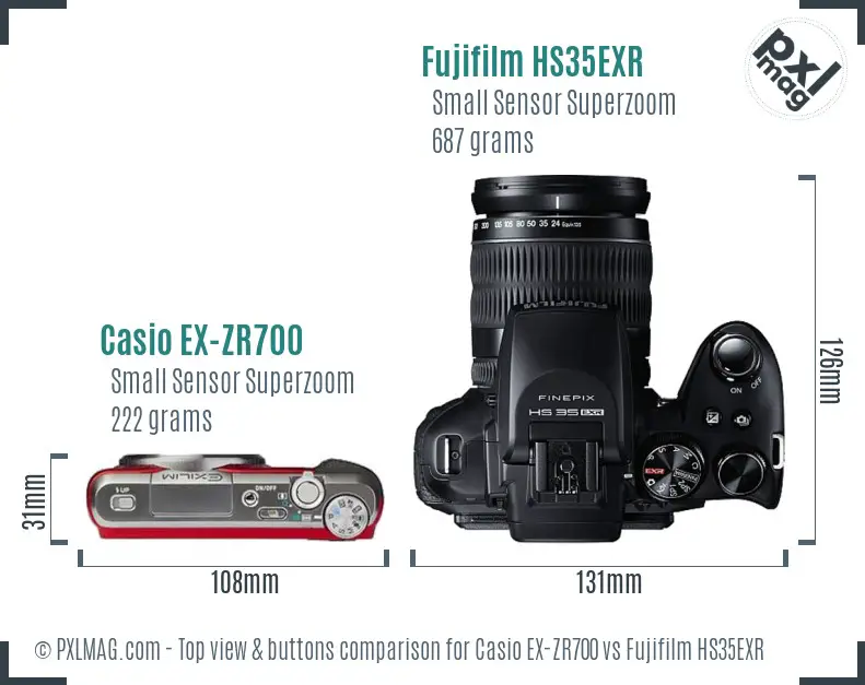 Casio EX-ZR700 vs Fujifilm HS35EXR top view buttons comparison