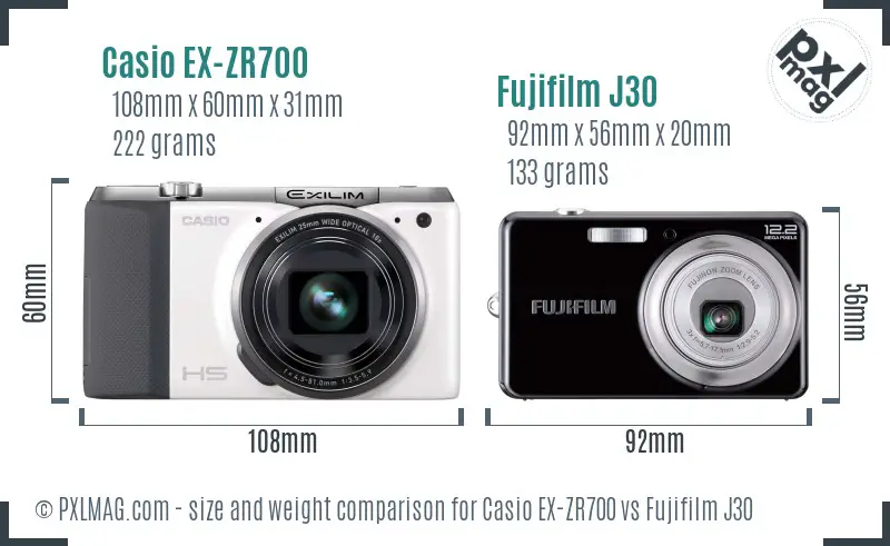 Casio EX-ZR700 vs Fujifilm J30 size comparison