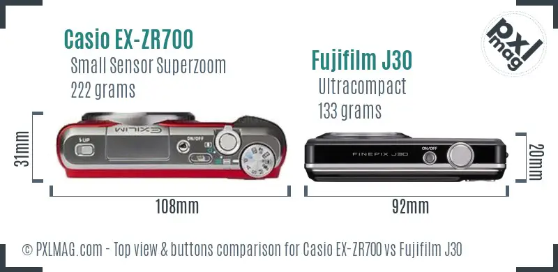 Casio EX-ZR700 vs Fujifilm J30 top view buttons comparison