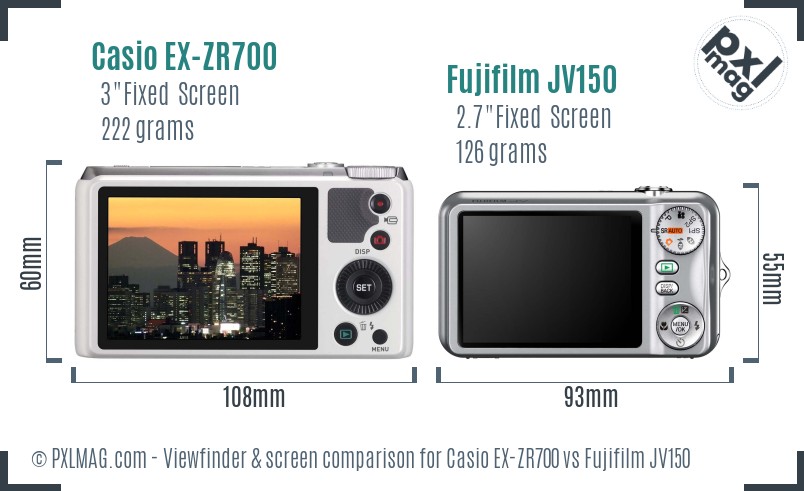 Casio EX-ZR700 vs Fujifilm JV150 Screen and Viewfinder comparison