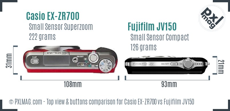Casio EX-ZR700 vs Fujifilm JV150 top view buttons comparison