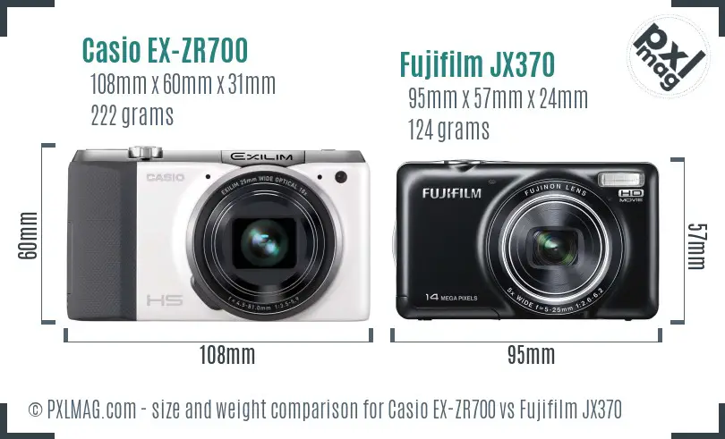 Casio EX-ZR700 vs Fujifilm JX370 size comparison