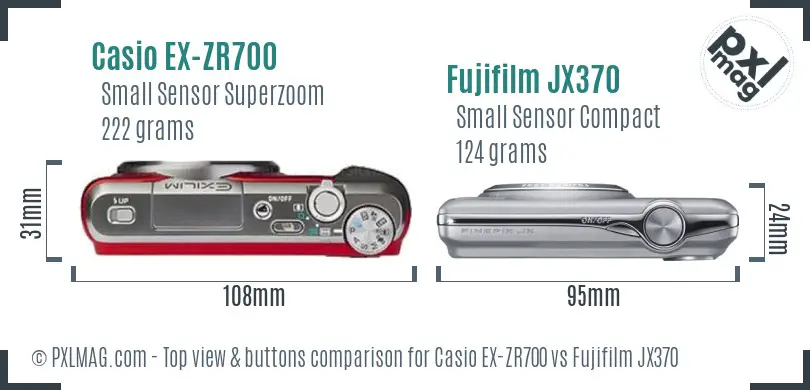 Casio EX-ZR700 vs Fujifilm JX370 top view buttons comparison