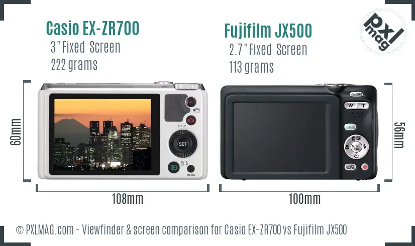 Casio EX-ZR700 vs Fujifilm JX500 Screen and Viewfinder comparison