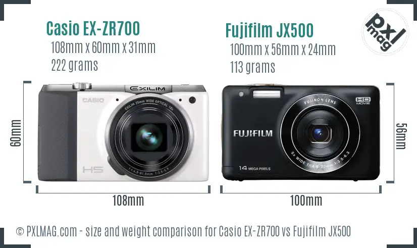 Casio EX-ZR700 vs Fujifilm JX500 size comparison