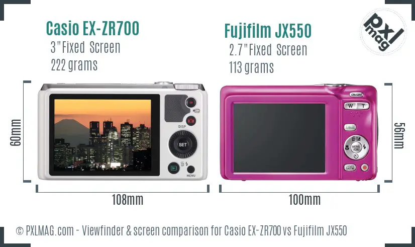 Casio EX-ZR700 vs Fujifilm JX550 Screen and Viewfinder comparison