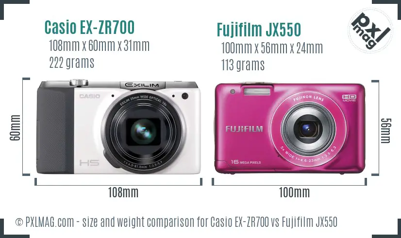 Casio EX-ZR700 vs Fujifilm JX550 size comparison