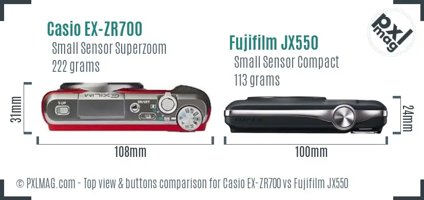 Casio EX-ZR700 vs Fujifilm JX550 top view buttons comparison