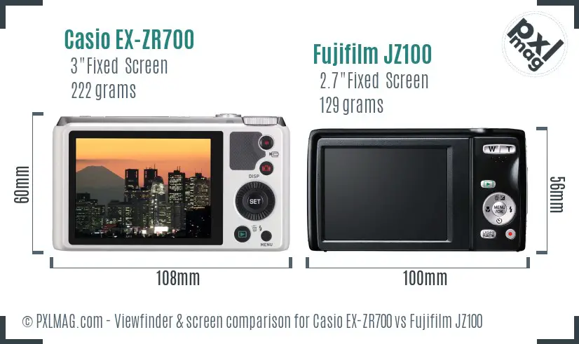 Casio EX-ZR700 vs Fujifilm JZ100 Screen and Viewfinder comparison