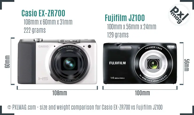 Casio EX-ZR700 vs Fujifilm JZ100 size comparison