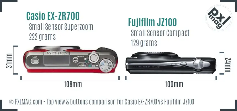 Casio EX-ZR700 vs Fujifilm JZ100 top view buttons comparison