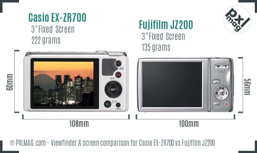 Casio EX-ZR700 vs Fujifilm JZ200 Screen and Viewfinder comparison
