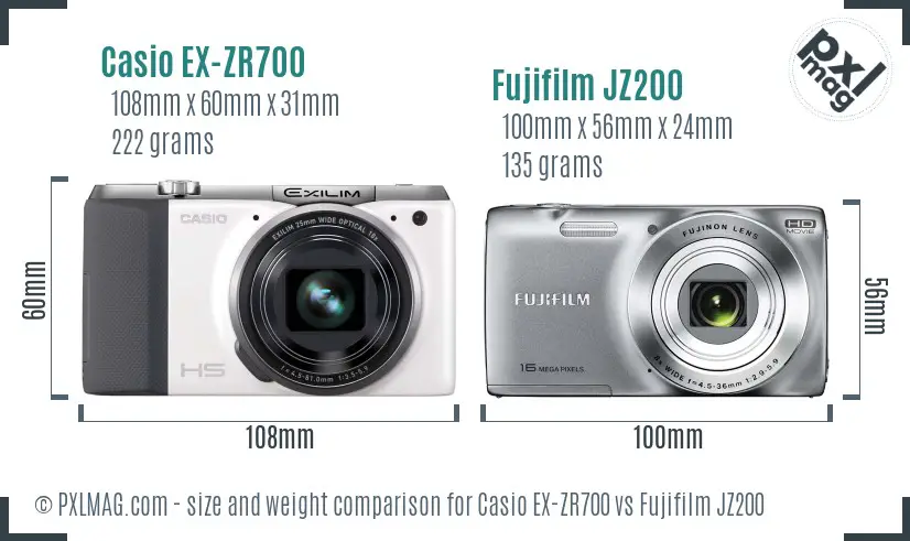 Casio EX-ZR700 vs Fujifilm JZ200 size comparison
