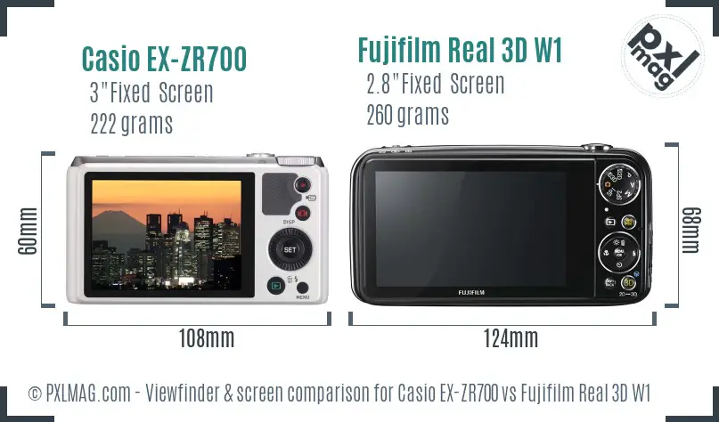 Casio EX-ZR700 vs Fujifilm Real 3D W1 Screen and Viewfinder comparison Casio EX-ZR700 vs Fujifilm Real 3D W1 Screen and Viewfinder comparison